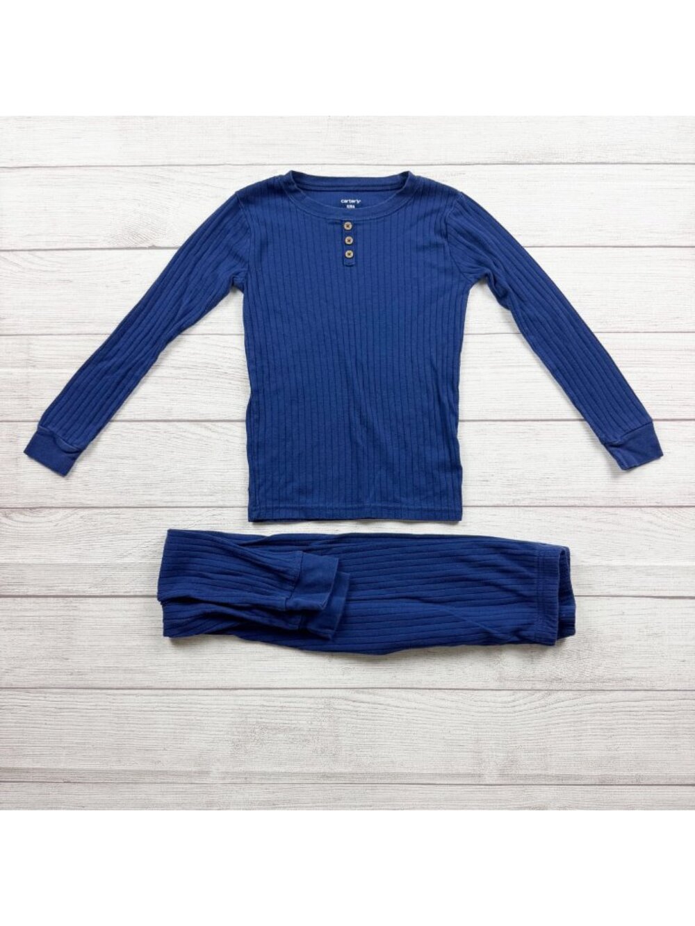 Carter's Boys 2 Piece Blue Henley Rib Knit Pajama Set Long Sleeve 8